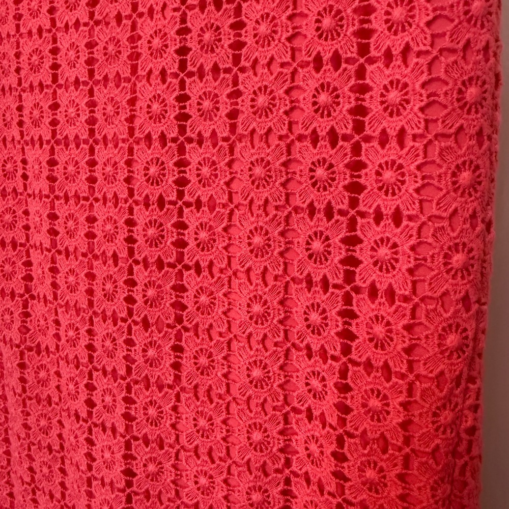 Ann Taylor Vibrant Red Lace Pencil Skirt